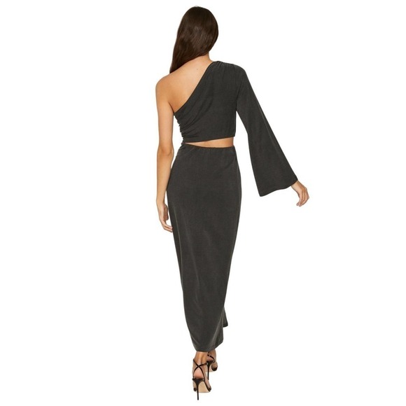 Something Navy One Shoulder Gown Cutout Maxi Black L - Picture 3 of 15